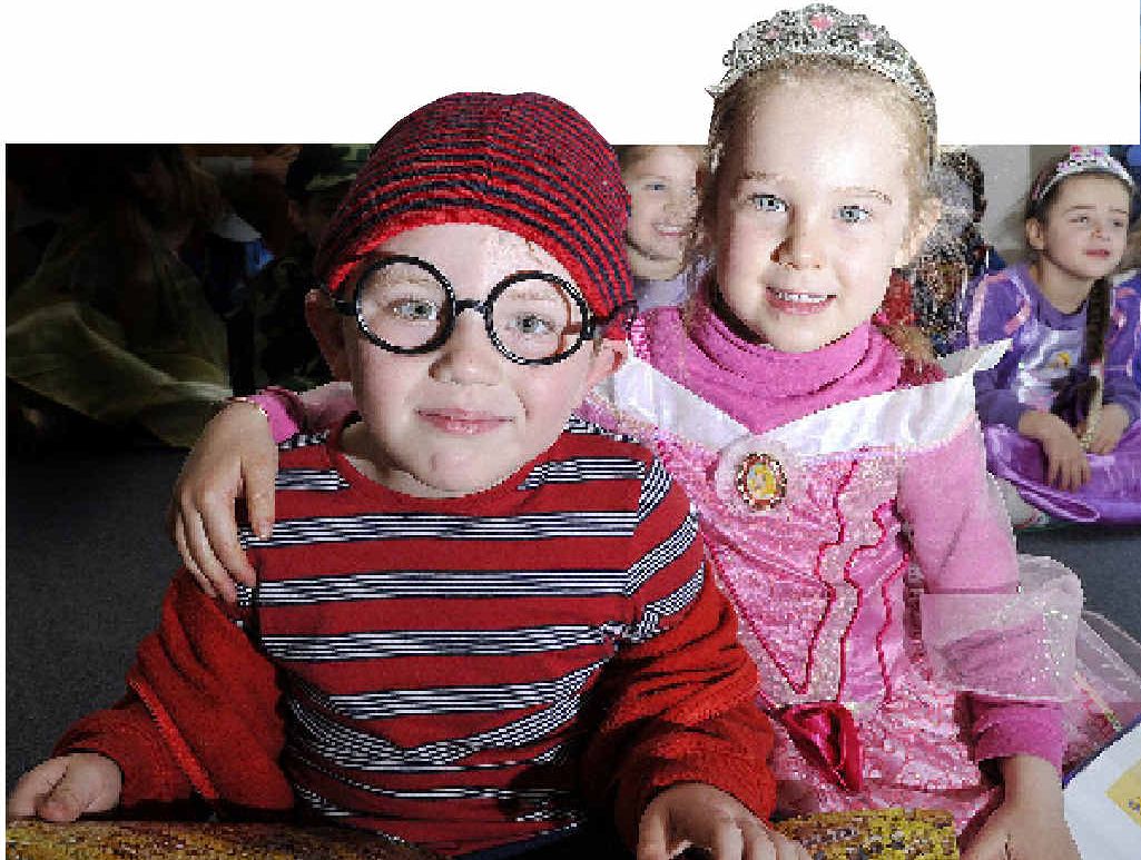 DRESSING UP: Eddie Garrard, 4, and Audrey Alley, 5, at Bumblebee Early Education Centre during Book Week. DRESSING UP: Eddie Garrard, 4, and Audrey Alley, 5, at Bumblebee Early Education Centre during Book Week.